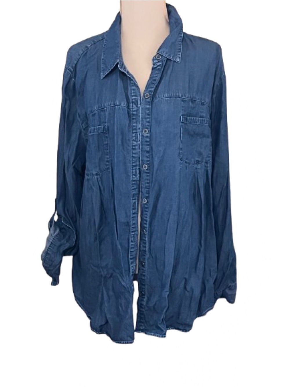 Style & Co. Size XXL Chambray Denim Shirt Roll-Tab Sleeve Western Neutral